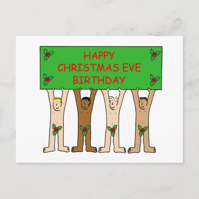 December 24th Birthday Cartoon Men Postcard (Front)