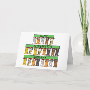 December 27th Birthday Cartoon Cats. Card