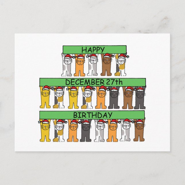 December 27th Birthday Cartoon Cats. Postcard (Front)
