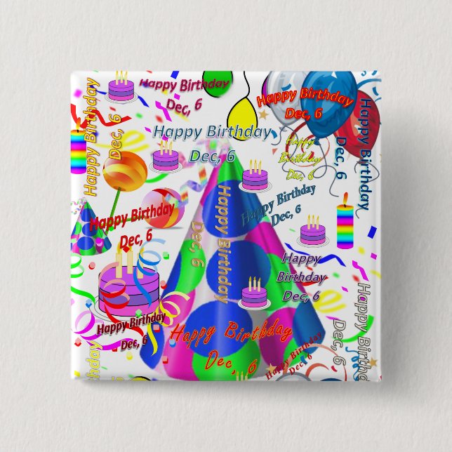 December, 6 Birthday Square Button (Front)