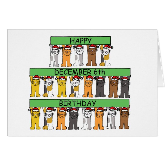 December  6th Birthday Cute Cartoon Cats (Front Horizontal)
