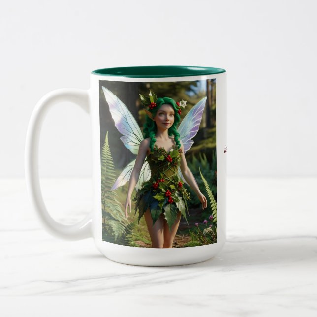 December Birth Flower - Fairy of the Holly -  Two-Tone Coffee Mug (Left)