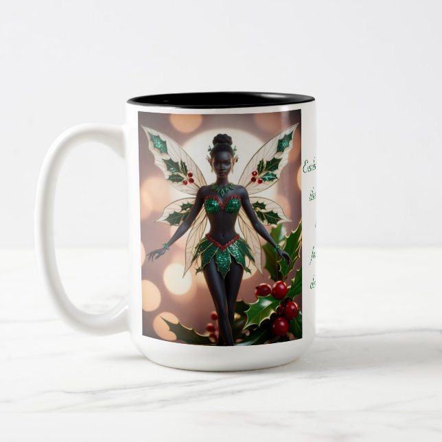 December Birth Flower - Holly Fairy  Two-Tone Coffee Mug (Left)