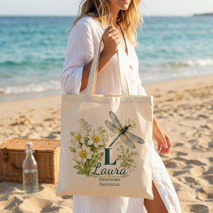 December Birth Flower Narcissus & Dragonfly Tote Bag