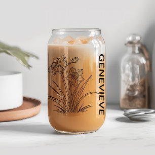 December Birth Flower Narcissus with Custom Name Can Glass