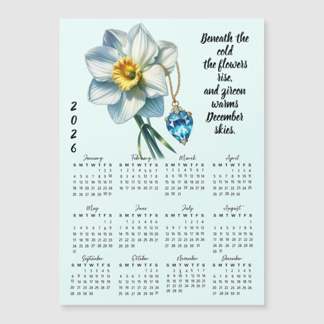 December Birth Flower & Stone Calendar  (Front)