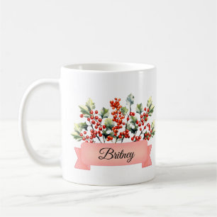 December Birth Holly Flower Personalised Coffee Mug