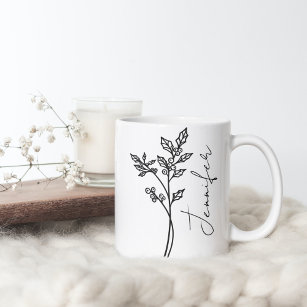 December Birth Month Flower Holly Script Name Coffee Mug