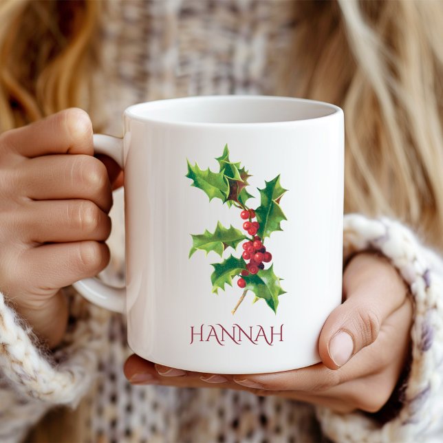 December Birth Month Flower Red and Green Holly Coffee Mug (Creator Uploaded)