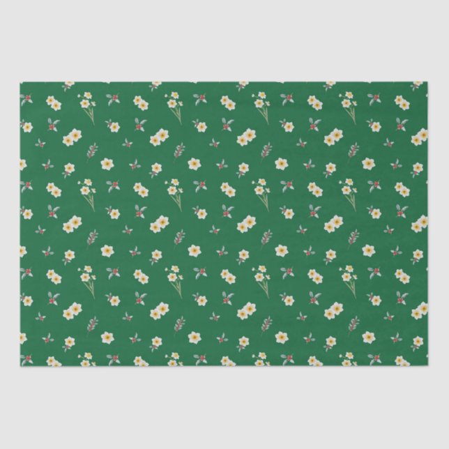 December Birth Month Flowers Narcissus Holly Tissue Paper (Front)