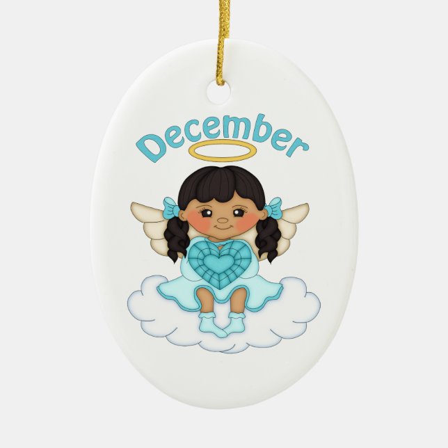 December Birthstone Angel Black Ceramic Tree Decoration (Front)