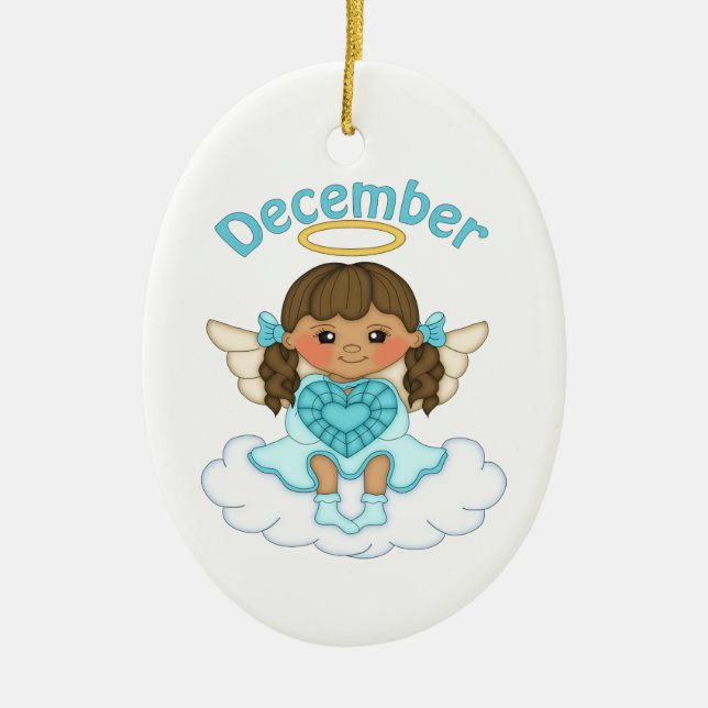 December Birthstone Angel Brunette Ceramic Ornament (Front)