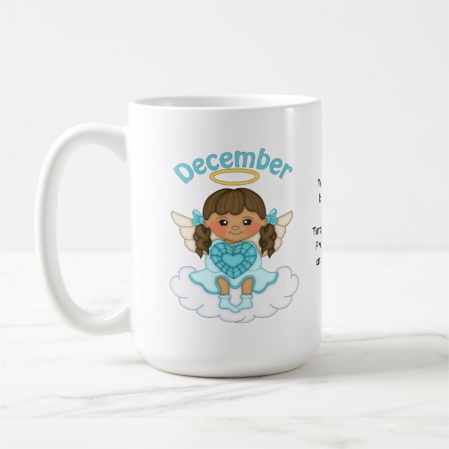 December Birthstone Angel Brunette Coffee Mug (Left)