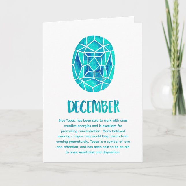 December Birthstone Blue Topaz Birthday Watercolor Card (Front)