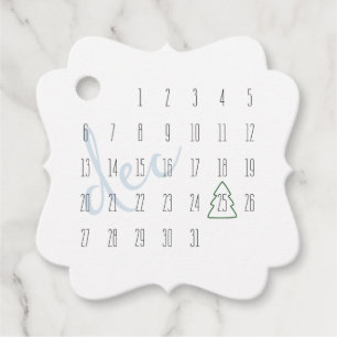 December Calendar Christmas Holiday Gift Tag