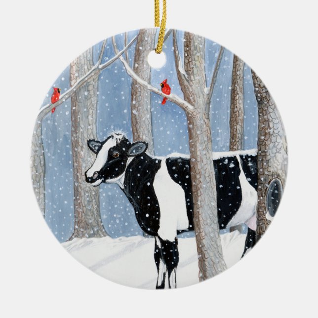 December Cow Ceramic Ornament (Front)