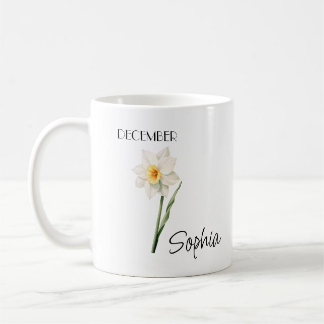  December Flower Personalised Coffee Mug (Left)