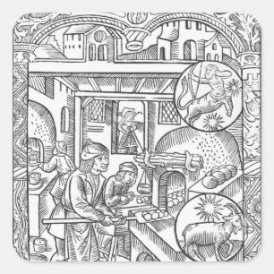 December, from the 'Almanach des Bergers', 1491 Square Sticker