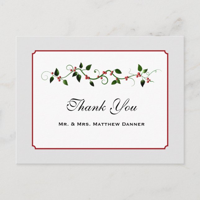December Holiday Wedding Thank You Postcard (Front)