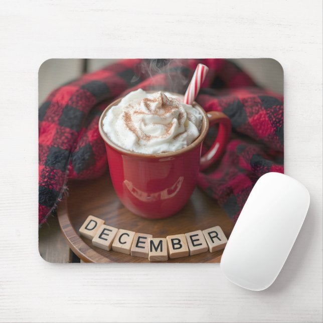 December Hot Chocolate With Plaid Blanket Mouse Pad (With Mouse)