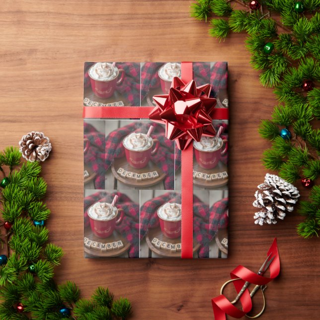 December Hot Chocolate With Plaid Blanket Wrapping Paper (Holiday Gift)