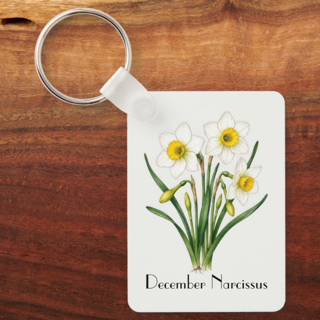 December Narcissus Flowers Key Ring (Front)