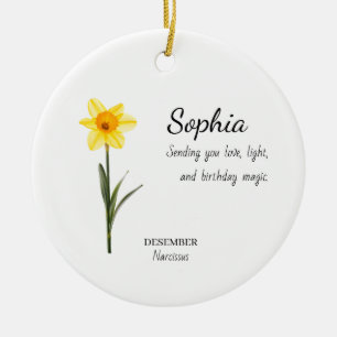 December Narcissus Personalised Birthday Ceramic Ornament
