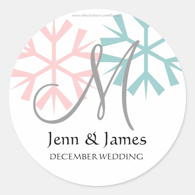December Pink Blue Snowflake Monogram M Seal (Front)