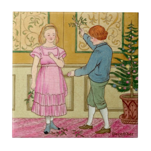 December Polychrome Wedgwood Antique Repro Ceramic Tile (Front)