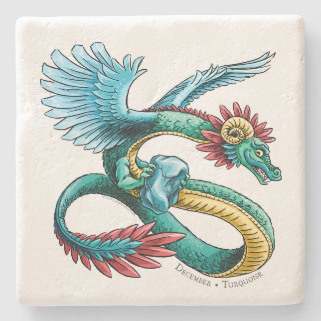 December’s Birthstone Dragon: Turquoise Stone Coaster (Front)