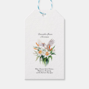December’s Narcissus Flower with Floral Bird Gift Tags