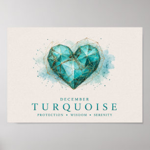 December Turquoise Heart Birthstone Beautiful Birt Poster