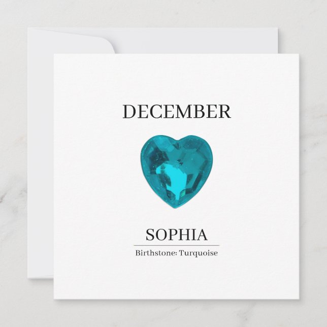 December Turquoise Personalised Birthday Card (Front)
