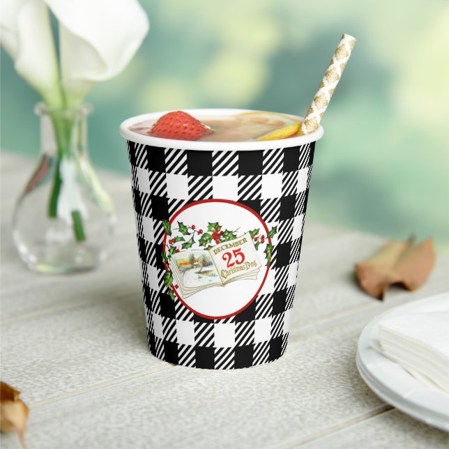 December Twenty Fifth 8oz Paper Cup, Lid: None Cups (Insitu)