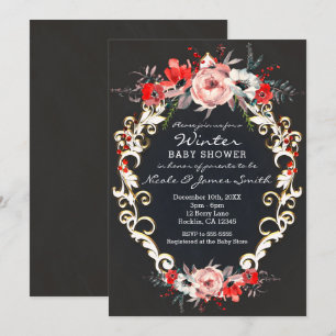 December Winter Baby Shower Holly Berry Floral Invitation