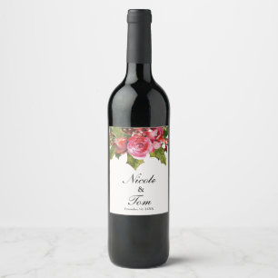 December Winter Wedding Holly Berry Floral Wine Label