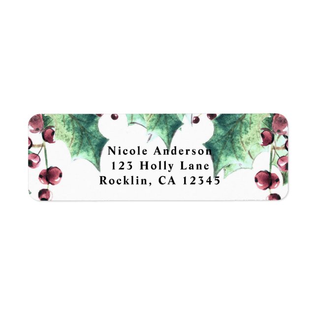December Winter Wedding Holly Berry Holiday Return Address Label (Front)