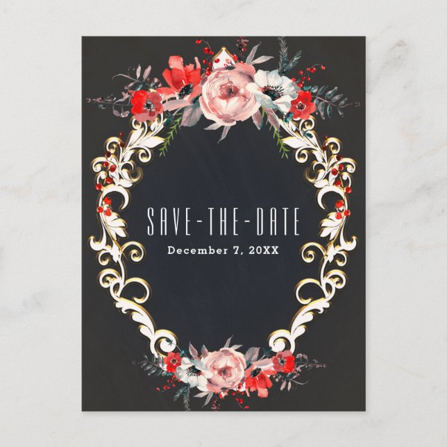 December Winter Wedding Holly Berry Save the Date Announcement Postcard (Front)