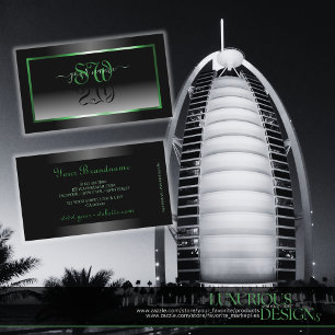 Decent Black and White Ombre Green Frame Initials Business Card