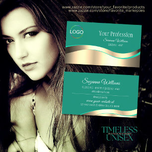Decent Dark Teal Wavy Gold Decor with Brand Logo Business Card