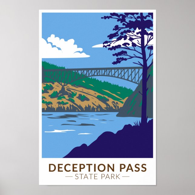 Deception Pass State Park Bridge Washington Retro Poster (Front)