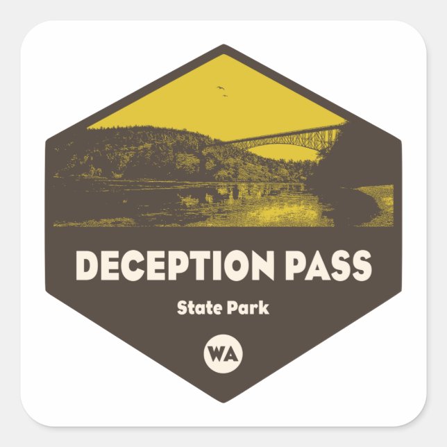 Deception Pass State Park Washington Square Sticker (Front)