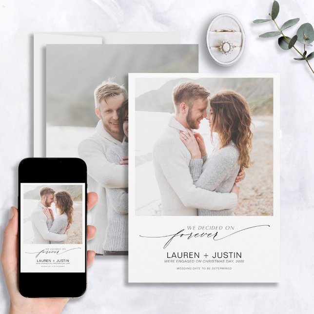 Decided on Forever Black White 2 Photo Engagement Invitation (Creator Uploaded)
