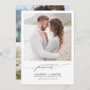 Decided on Forever Black White 2 Photo Engagement Invitation