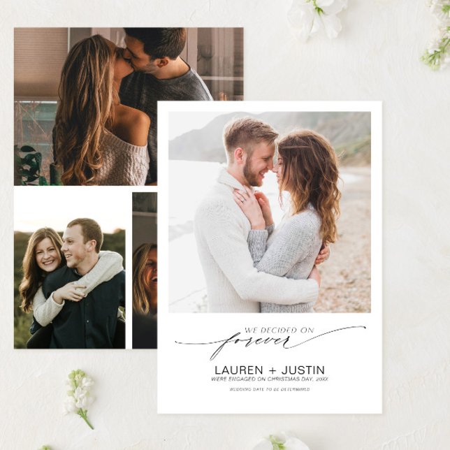 Decided on Forever Black White 4 Photo Engagement Invitation (Creator Uploaded)