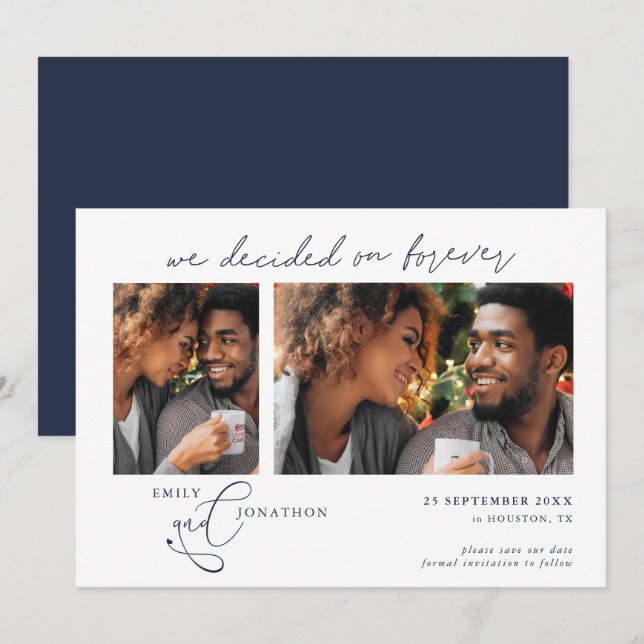 Decided on Forever Script 2 photos Navy Blue Save The Date (Front/Back)