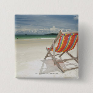 Deck Chair On The White Sand Of Samui Beach 15 Cm Square Badge