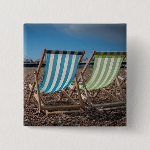 Deck Chairs Looking At The Sea 15 Cm Square Badge