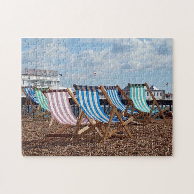 Deck Chairs on The Beach in Brighton. Jigsaw Puzzle (Horizontal)