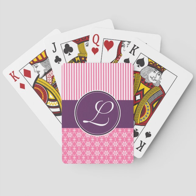 Deck of Cards, Custom Monogram Purple Pink Pattern Playing Cards (Back)